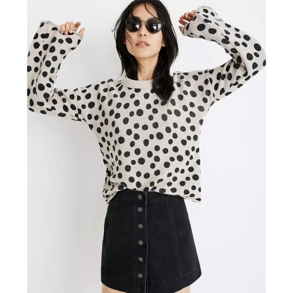 🌷SALE Madewell Leopard Dot Pullover Sweater Size Small Merino Wool Polkadot - Picture 1 of 16
